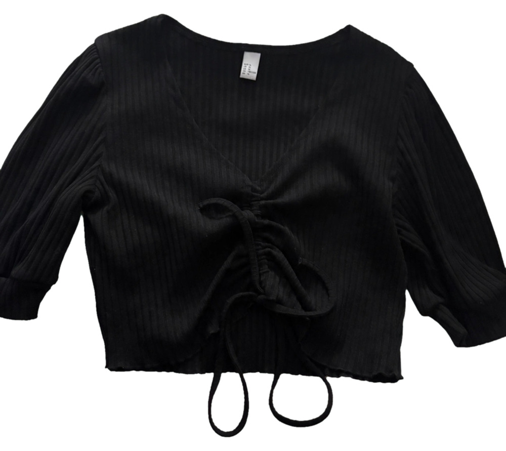 H&M Ribbed Tie-Front Crop Top Size XL Black